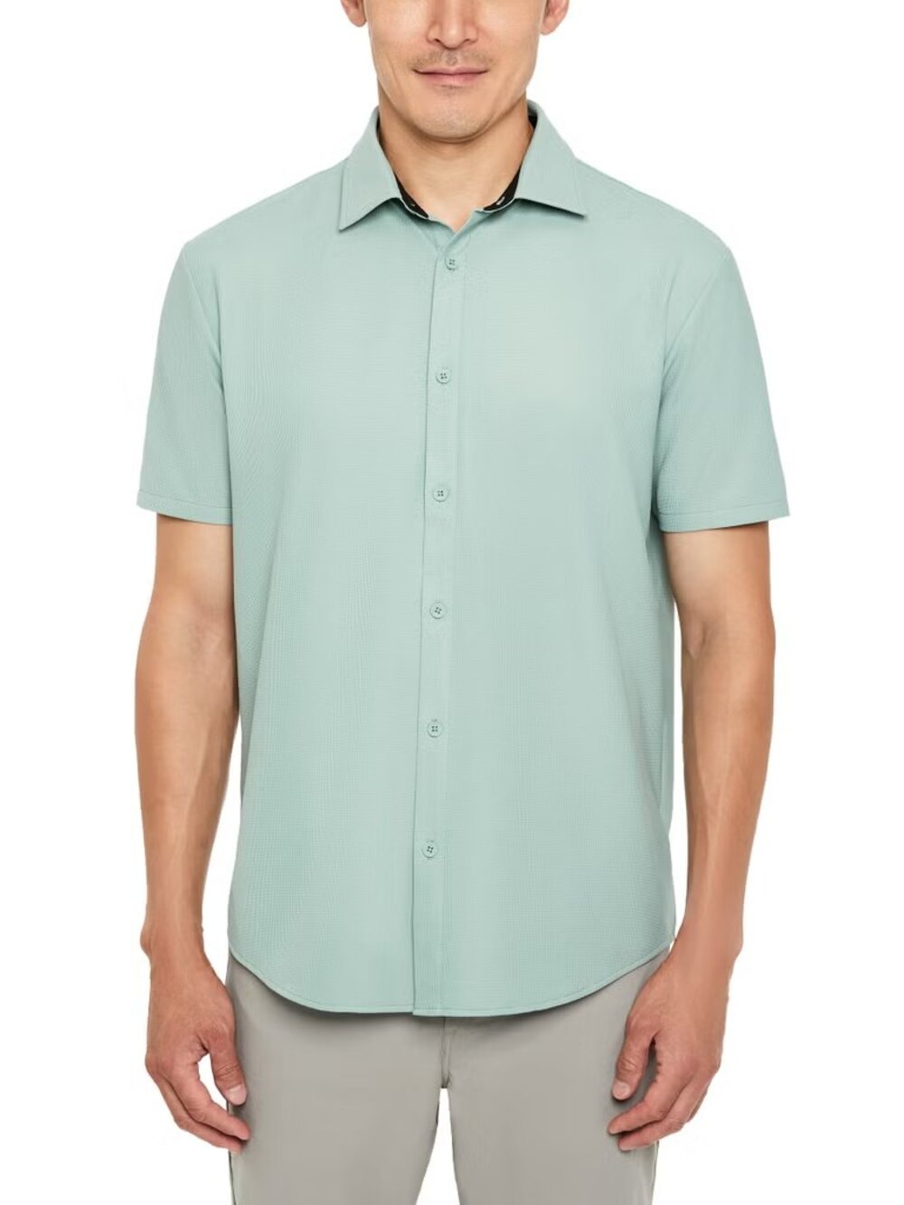 Kenneth Cole Men's Short Sleeve Woven Shirt Slim Fit Stretch Green Size: 2XL NEW